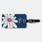 Étiquette À Bagage Trendy Daisy Floral Illustration - navy and pink (Devant horizontal)