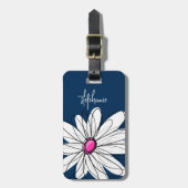 Étiquette À Bagage Trendy Daisy Floral Illustration - navy and pink (Devant Vertical)