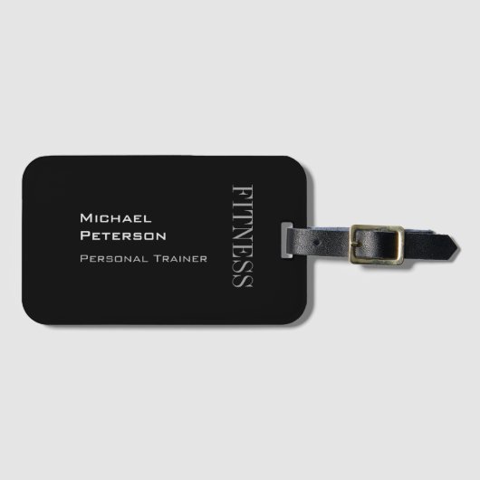 Étiquette À Bagage Trendy Grey Black Fitness Sport Ajouter un nom (Devant Horizontal)