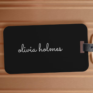 Étiquette À Bagage Trendy Monogram   Name de script noir moderne