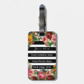 Étiquette À Bagage Trendy Monogram Stripes Rose Fleurs Parties scinti (Dos Vertical)