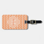 Étiquette À Bagage Trendy Orange Chevron Zigzag Nom et Monogramme (Devant horizontal)