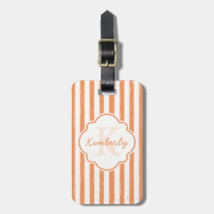 Étiquette À Bagage Trendy Orange Peint Stripes Monogramme et nom