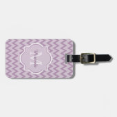 Étiquette À Bagage Trendy Purple Chevron Zigzag Nom et monogramme (Devant horizontal)