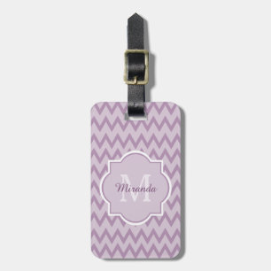 Étiquette À Bagage Trendy Purple Chevron Zigzag Nom et monogramme