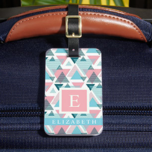 Étiquette À Bagage Triangle géométrique bleu blanc personnalisable