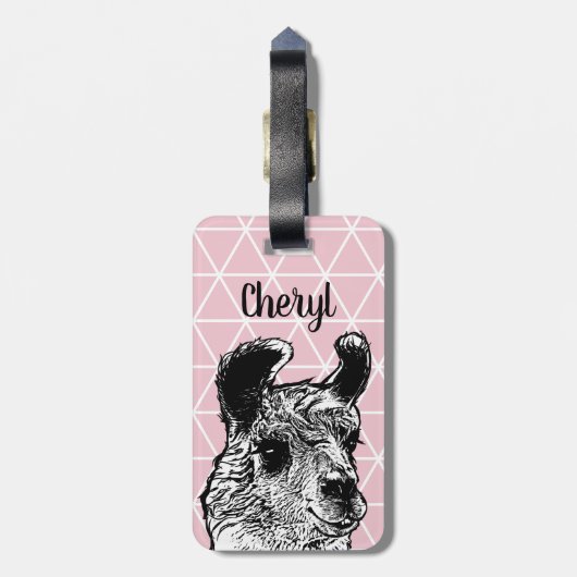 Étiquette À Bagage Triangles Llama Noir & Blanc tendance (Dos Vertical)