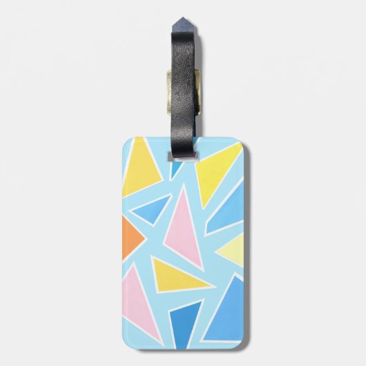 Étiquette À Bagage Triangles pastel sur bleu pâle (Dos Vertical)