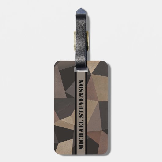 Étiquette À Bagage Triangles polygonaux géométriques imprimés beige b (Dos Vertical)