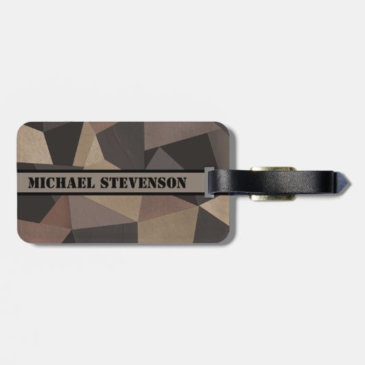Étiquette À Bagage Triangles polygonaux géométriques imprimés beige b (Dos horizontal)