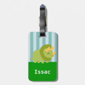 Étiquette À Bagage Tricératops vert mignon pour les enfants (Dos Vertical)