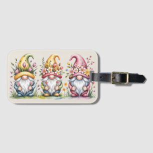 Étiquette À Bagage Trio de gnomes de printemps à l'aquarelle avec cha