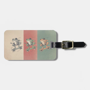 Étiquette À Bagage Trio de grenouilles en skate rétro – Art animal vi