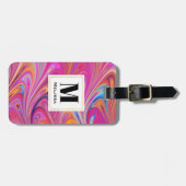 Étiquette À Bagage Trippy rose et orange Tourbillonnant design Monogr (Devant horizontal)