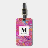 Étiquette À Bagage Trippy rose et orange Tourbillonnant design Monogr (Devant Vertical)