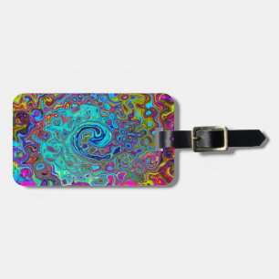 Étiquette À Bagage Trippy Sky Blue Abstrait Retro Liquid Swirl