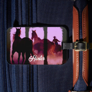 Étiquette À Bagage Triptyque Personnalisé de Rassemblement de Chevaux