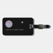 Étiquette À Bagage Trois calques initial W (modifiable) Noir (Dos horizontal)