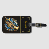 Étiquette À Bagage Trompette vibrante et notes sur le noir (Devant Horizontal)