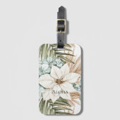 Étiquette À Bagage Tropical Blue White Flowers (Devant Vertical)