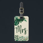 Étiquette À Bagage Tropical Foliage Bride Trendy Mrs Honeymoon Travel<br><div class="desc">Tropical Foliage tendance Verdure et Feuilles d'or Personnalisé M et Mme Luggage Tags - avec la bordure en feuille tropicale. Une idée cadeau de keepsaké pour les jeunes mariés, pour les voyages de noces, dans une palette de couleurs audacieuses de vert, d'émeraude et d'or. Ce design est parfait pour une...</div>