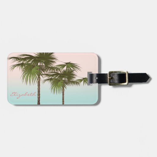 Étiquette À Bagage Tropical Girly Moderne, Palmier (Devant horizontal)