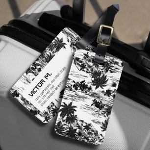 Étiquette À Bagage Tropical Hawaiian Island Black White Personnalisé