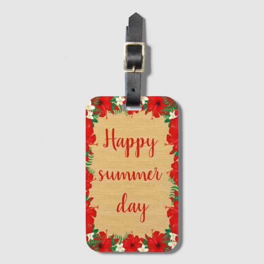 Étiquette À Bagage Tropical moderne, Hibiscus, Texture du bois (Devant Vertical)