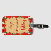 Étiquette À Bagage Tropical moderne, Hibiscus, Texture du bois (Devant Horizontal)