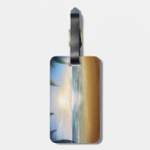 Étiquette À Bagage Tropical, Plage, Palm, Coucher de soleil, Plumeria (Dos Vertical)