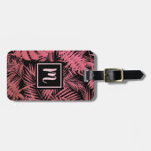 Étiquette À Bagage Tropical rose feuille de palme moderne monogramme (Devant horizontal)