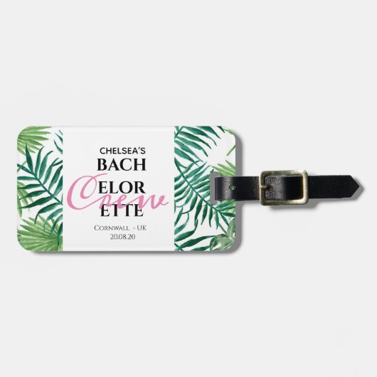 Étiquette À Bagage Tropical Summer Leaf Bachelorette Crew Party (Devant horizontal)