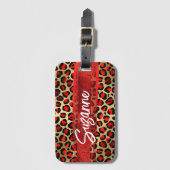 Étiquette À Bagage Trucs de pinceau léopard rouge et or (Devant Vertical)