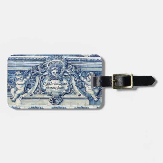 Étiquette À Bagage Tuiles murales portugaises bleues et blanches avec (Devant horizontal)