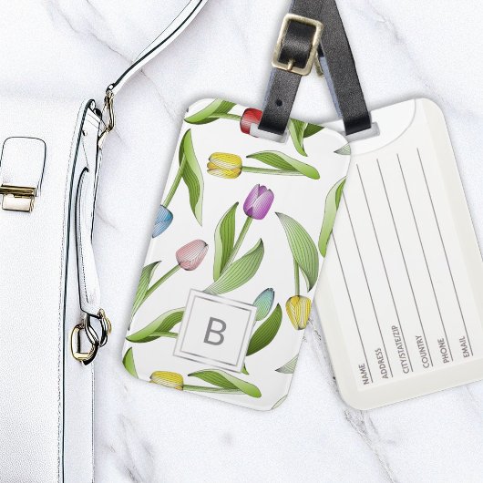 Étiquette À Bagage Tulipe colorée moderne monogramme