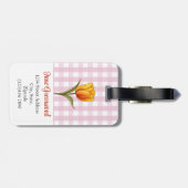 Étiquette À Bagage Tulipe orange, En vichy rose, personnalisée (Dos horizontal)