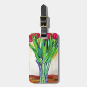 Étiquette À Bagage tulipe rose et rouge aquarelle art (Devant Vertical)