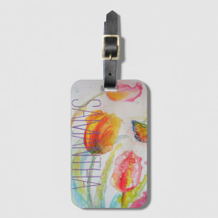 Étiquette À Bagage Tulipe rose Tulipes aquarelle Nom de femme