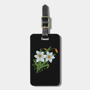 Étiquette À Bagage Tulipes et jonquilles Fleurs Fond noir