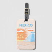 Étiquette À Bagage Tulum, Mexique, Art Voyage, Plage d'été (Devant Vertical)