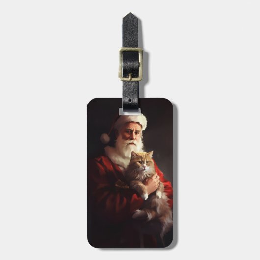 Étiquette À Bagage Turc Angora Chat Santa Claus Festif Noël (Devant Vertical)