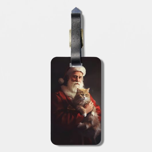 Étiquette À Bagage Turc Angora Chat Santa Claus Festif Noël (Dos Vertical)