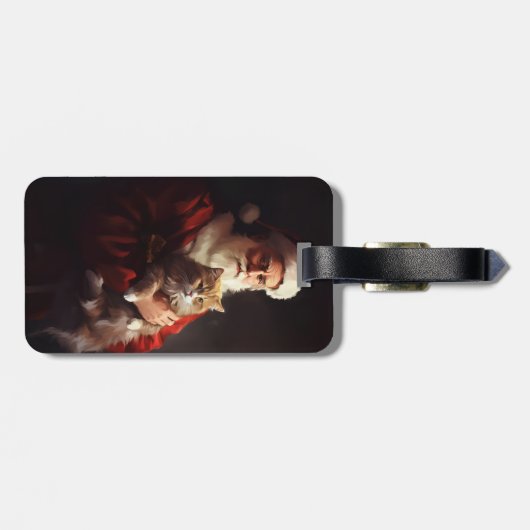 Étiquette À Bagage Turc Angora Chat Santa Claus Festif Noël (Dos horizontal)