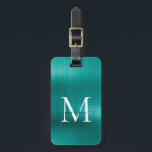 Étiquette À Bagage Turquoise Aqua Green brossé métal coulé Monogramme<br><div class="desc">Étiquette Turquoise moderne Aqua vert brossé métal Foil Script Monogramme mignon sac</div>