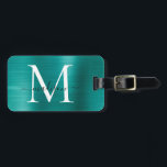 Étiquette À Bagage Turquoise Aqua Vert brossé métal Script Monogramme<br><div class="desc">Tag turquoise Aqua Green Brossé en métal Script Monogramme mou sac</div>