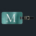 Étiquette À Bagage Turquoise Aqua Vert brossé métal Script Monogramme<br><div class="desc">Tag turquoise Aqua Green Brossé en métal Script Monogramme mou sac</div>
