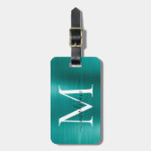 Étiquette À Bagage Turquoise Aqua Vert brossé métal Script Monogramme (Devant Vertical)
