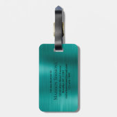 Étiquette À Bagage Turquoise Aqua Vert brossé métal Script Monogramme (Dos Vertical)