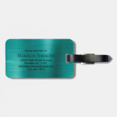 Étiquette À Bagage Turquoise Aqua Vert brossé métal Script Monogramme (Dos horizontal)