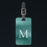 Étiquette À Bagage Turquoise Aqua Vert brossé métallique Script Monog<br><div class="desc">Tag Turquoise moderne Aqua vert en métal brossé Script Monogramme mignon sac</div>
